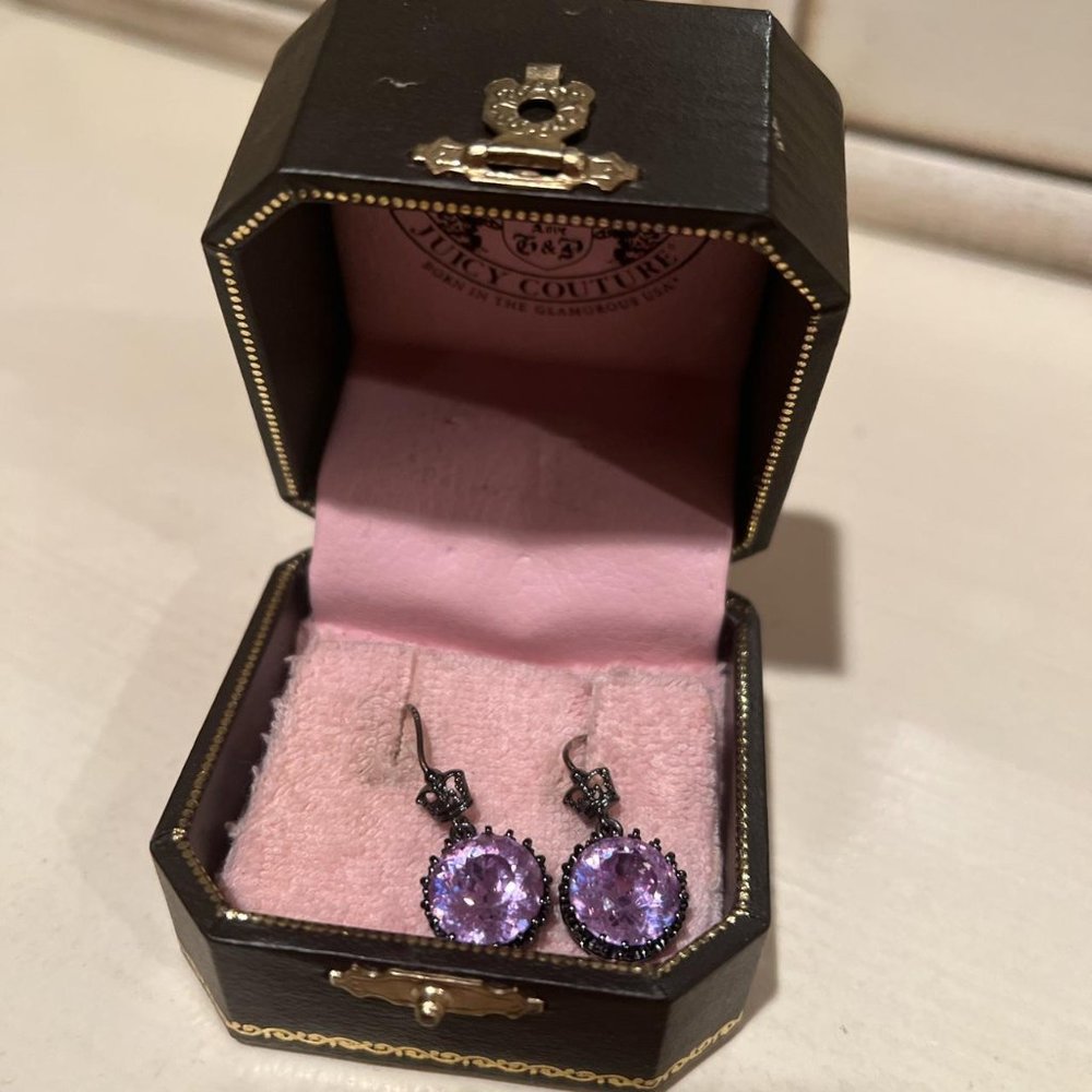 Juicy Couture Purple Crystal Earrings In Box